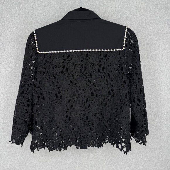 Boston Proper Lace Western Jacket Size XL Black Rhinestone Pearl Embellished EUC - Picture 3 of 13